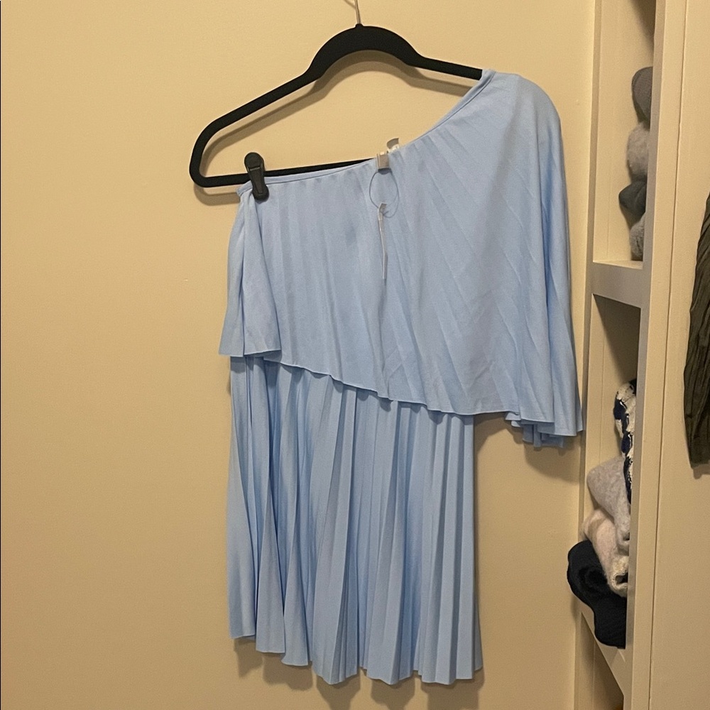 NWT- Light Blue One-Shoulder Pleated Minidress